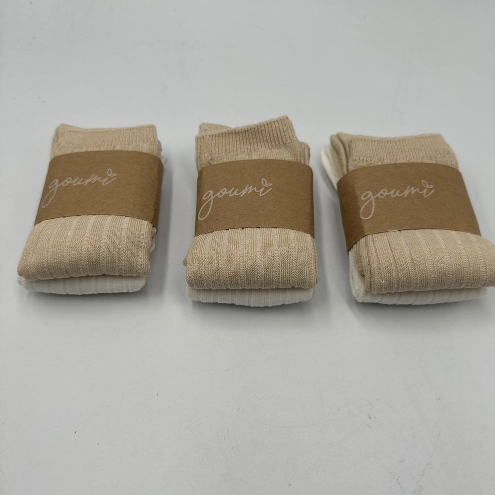 NWT Goumi Kids Crew Socks Organic Cotton Size L 6-8 Y Lot of 6 Pairs Beige Ivory